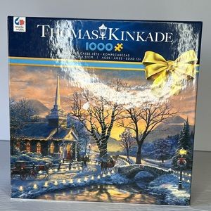 Thomas Kinkade 1000 Piece Puzzle Holiday Evening Sleigh Ride Complete Church